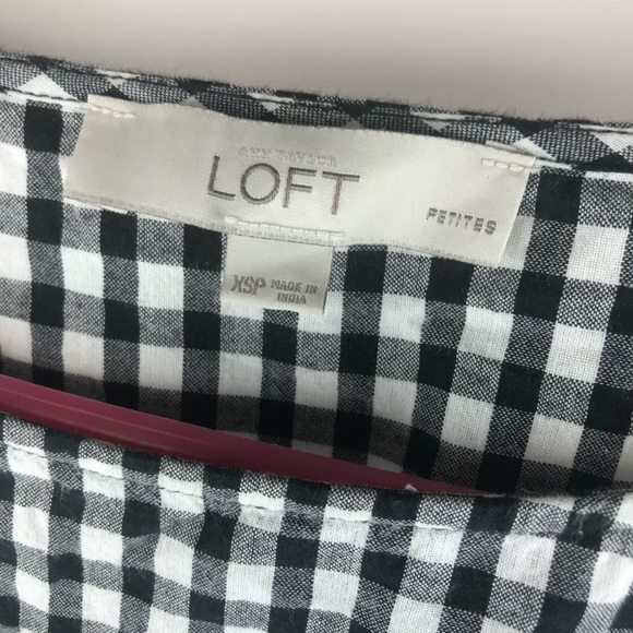 Ann Taylor Loft Black White Gingham Blouse Bell Sl - Picture 3 of 8